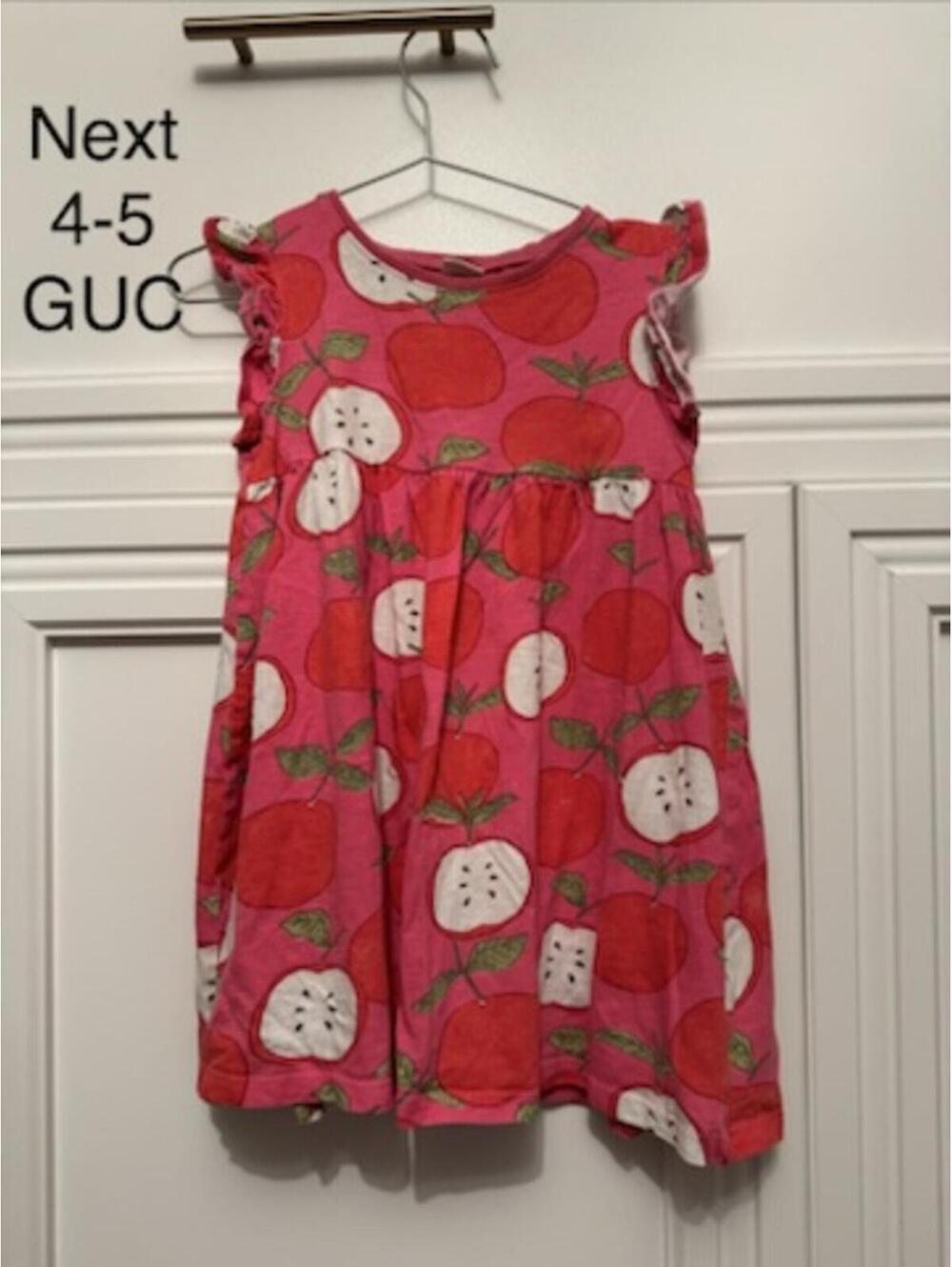 Next Girls Pink Apple Print Dress Size 4-5 Years